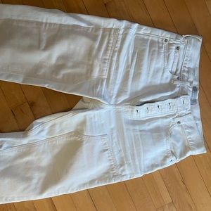Everlane the Painter Jean: White Denim Jeans with cream knee patches